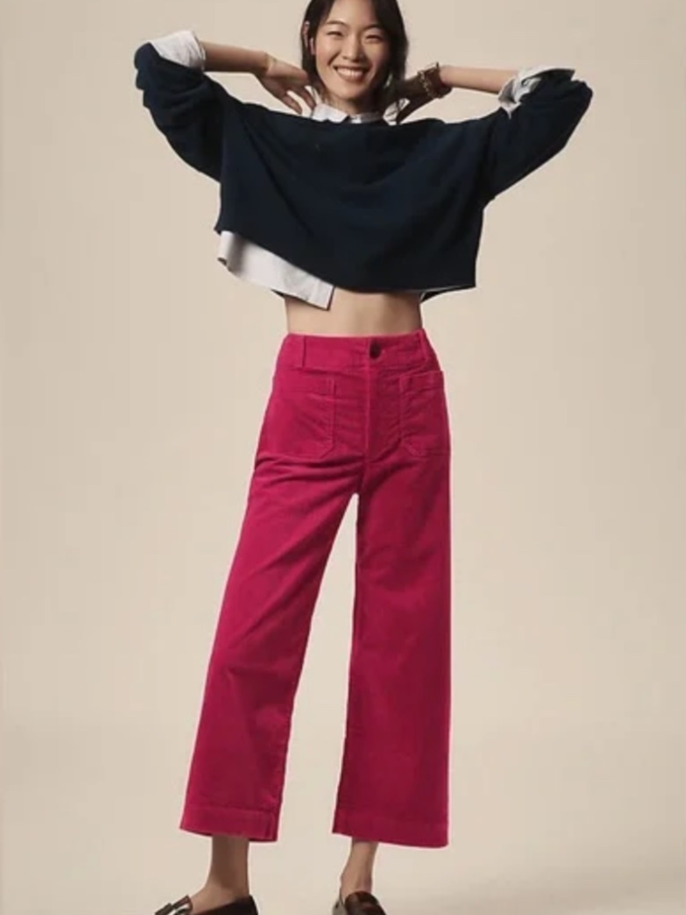 Maeve The Colette Corduroy Wide Leg Crop Pant Raspberry Pink Women's Size 31 - Picture 11 of 11